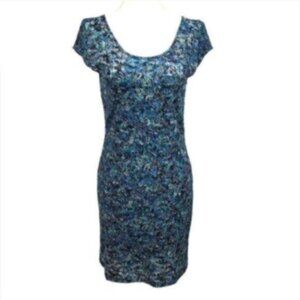 Free People Blue & Green Print Lace Mini Dress Medium